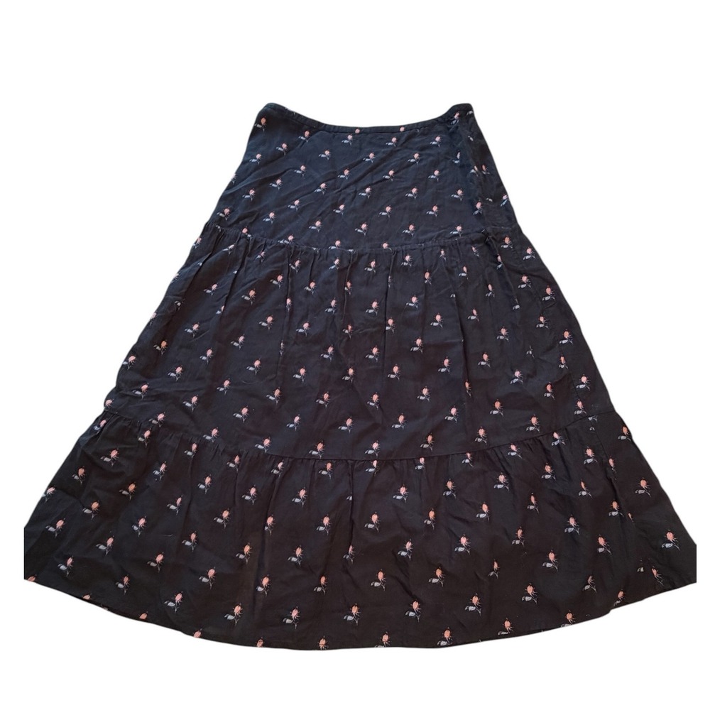 Paige Bestia Midi Skirt Black Blooming Dahlia Rose Bud Floral Cottage Medium - Picture 2 of 8